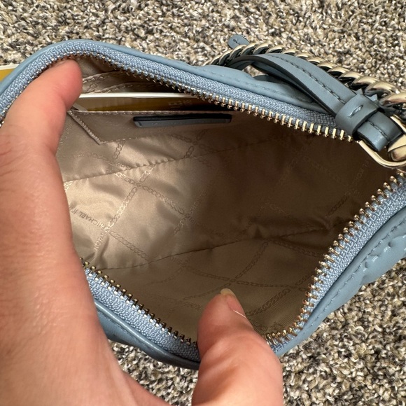 Michael Kors Powder Blue Monogram Embossed Mini Shoulder Bag - Picture 13 of 15